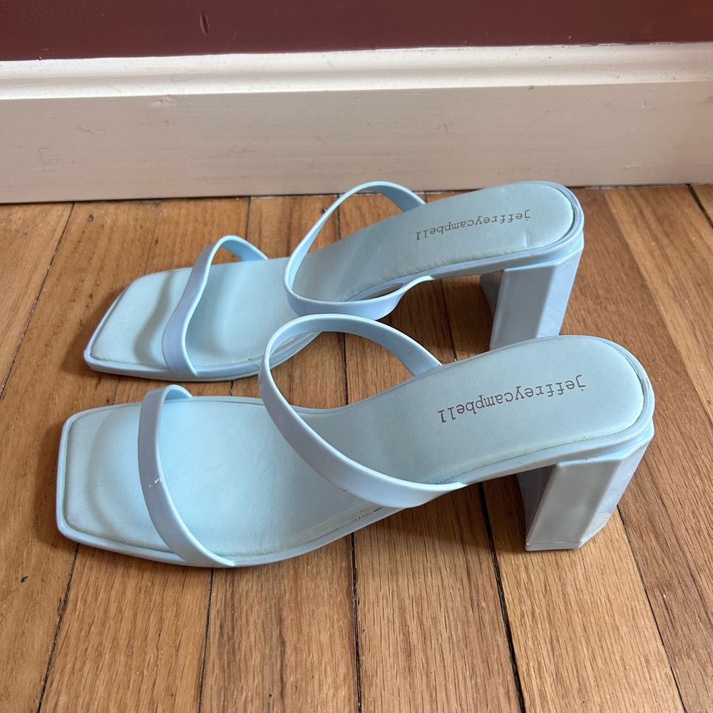 Jeffrey Campbell Light Blue Strappy Block Heel Sandals - 3 inch heel